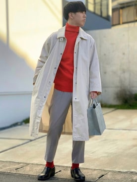 「オーバーコート」｜「アイテム（トートバッグ）」を使った、makiさん（メンズ・173cm）の冬コーディネート