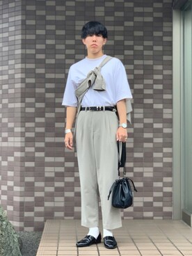 「たすき掛け」｜「アイテム（スリッポン）」を使った、makiさん（メンズ・173cm）の秋コーディネート
