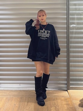 「JEANASIS（ジーナシス）のルーズFITロングブーツ/581263（ブーツ）」を使った、archangramさん（レディース・153cm）の秋コーディネート