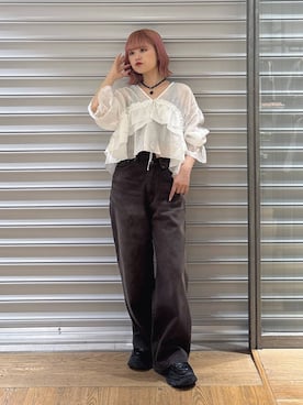 「JEANASIS（ジーナシス）のキリカエボリュームローファー/573242（ローファー、ブラック系）」を使った、archangramさん（レディース）の春コーディネート