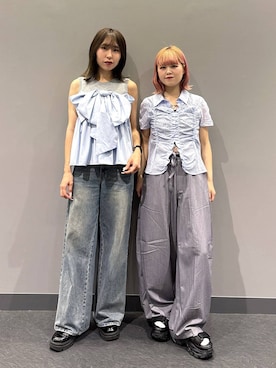 「Heather（ヘザー）の【ウエストサイドボタンで自由にフィット】2WAYデニムワイドパンツ　593596（デニムパンツ、ブルー系）」を使った、archangramさん（レディース）の春コーディネート