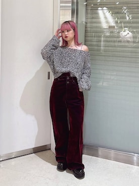 「アイテム（デニムパンツ、レッド系）」を使った、archangramさん（レディース・153cm）の秋コーディネート