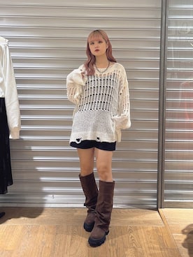 「JEANASIS（ジーナシス）のルーズFITロングブーツ/581263（ブーツ）」を使った、archangramさん（レディース・153cm）の秋コーディネート