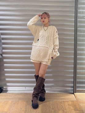 「JEANASIS（ジーナシス）のルーズFITロングブーツ/581263（ブーツ）」を使った、archangramさん（レディース・153cm）の秋コーディネート