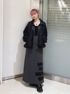 「JEANASIS（ジーナシス）のボーダーロゴナロースカート/1057350（スカート、ブラック系）」を使った、archangramさん（レディース）の秋コーディネート
