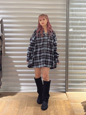 「JEANASIS（ジーナシス）のルーズFITロングブーツ/581263（ブーツ）」を使った、archangramさん（レディース・153cm）の秋コーディネート