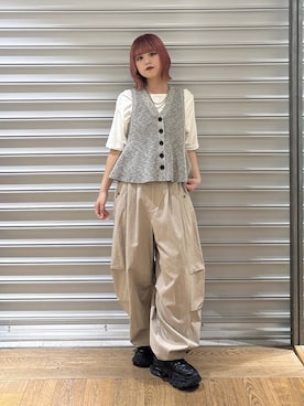 「JEANASIS（ジーナシス）のキリカエボリュームローファー/573242（ローファー、ブラック系）」を使った、archangramさん（レディース）の春コーディネート