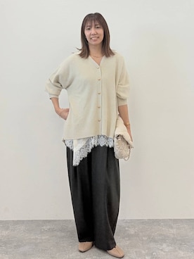 「Elura（エルーラ）のカットベロアレースキャミ/1057127（キャミソール、ホワイト系）」を使った、atsukoさん（レディース・162cm）の秋コーディネート