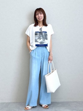 「Elura（エルーラ）のキラキラサンダル/646449（サンダル、シルバー系）」を使った、atsukoさん（レディース・162cm）の夏コーディネート
