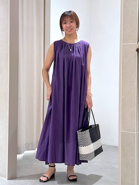 「Elura（エルーラ）のクリンクルボイルワンピース/621797（ワンピース、パープル系）」を使った、atsukoさん（レディース・162cm）の春コーディネート