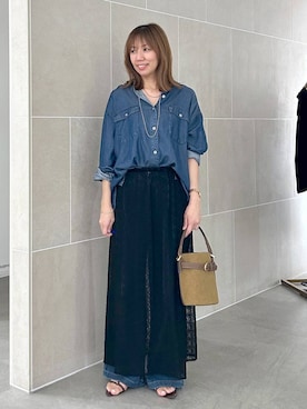 「Elura（エルーラ）のライトギャザーデニム / 580448（デニムパンツ）」を使った、atsukoさん（レディース・162cm・40代）の夏コーディネート
