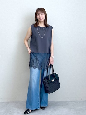 「Elura（エルーラ）のグルカパンプス/637045（パンプス、ブラック系）」を使った、atsukoさん（レディース・162cm）の春コーディネート