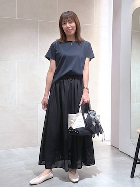 「Elura（エルーラ）の≪接触冷感≫冷感コンパクトT/1049325（Tシャツ/カットソー、ブルー系）」を使った、atsukoさん（レディース・162cm）の夏コーディネート