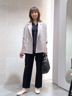 「Elura（エルーラ）のメッシュジャケット/1050956（テーラードジャケット、ベージュ系）」を使った、atsukoさん（レディース・162cm）の夏コーディネート