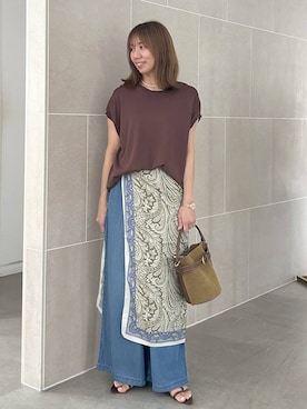 「Elura（エルーラ）のハリ感フレンチプルオーバー/572668（ニット/セーター）」を使った、atsukoさん（レディース・162cm・40代）の夏コーディネート