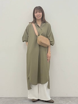 「アイテム（ワンピース/ドレス、グリーン系）」を使った、atsukoさん（レディース・162cm）の秋コーディネート