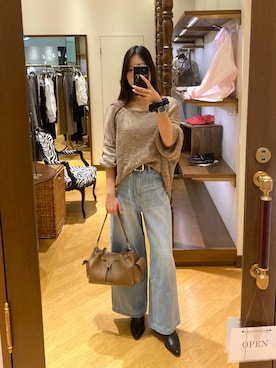 「RIVE DROITE（リヴドロワ）の【ご好評につき再販売開始！】テープヤーンボートネックニット（ニット/セーター、ブラウン系）」を使った、kotoko0712さん（レディース・162cm）の春コーディネート