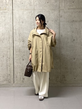 「RIVE DROITE（リヴドロワ）の【花粉ガード・撥水加工・UVカット機能】ドルマンフーディライトコート（その他アウター、ベージュ系）」を使った、kotoko0712さん（レディース・162cm）の冬コーディネート