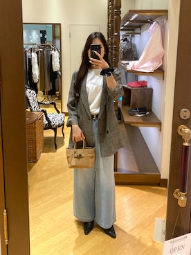 「RIVE DROITE（リヴドロワ）の予約【洗練されたムードに】カラミチェックオーバージャケット（テーラードジャケット、ブラック系）」を使った、kotoko0712さん（レディース・162cm）の春コーディネート