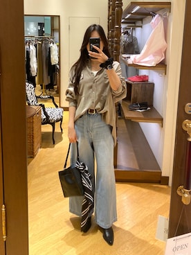 「RIVE DROITE（リヴドロワ）の【RIMH（リムエイチ）】クリーンワイドデニム（デニムパンツ、ブルー系）」を使った、kotoko0712さん（レディース・162cm）の春コーディネート