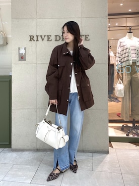 「RIVE DROITE（リヴドロワ）の【セットアップ対応可】スタンドワークジャケット（ブルゾン、ブラウン系）」を使った、kotoko0712さん（レディース・162cm）の春コーディネート