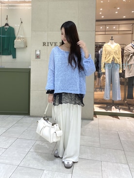 「RIVE DROITE（リヴドロワ）の【抜け感】テープヤーンボートネックニット（ニット/セーター、ブルー系）」を使った、kotoko0712さん（レディース・162cm）の冬コーディネート