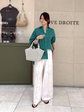 「RIVE DROITE（リヴドロワ）の【裏地あり/綿100%/ウエスト総ゴム】カットワーク刺繍ワイドパンツ（その他パンツ、ホワイト系）」を使った、kotoko0712さん（レディース・162cm）の夏コーディネート