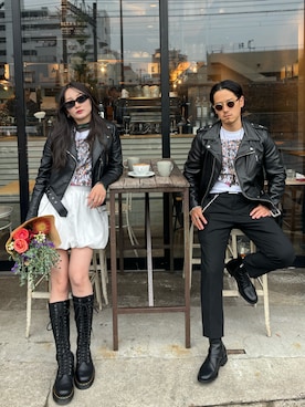 「アイテム（ライダースジャケット）」を使った、sgrさん（メンズ・165cm）の秋コーディネート