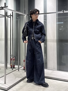 「HARE（ハレ）のラギッドソールモンクシューズ(HARE)（ローファー、ブラック系）」を使った、柊平さん（メンズ・174cm）の秋コーディネート