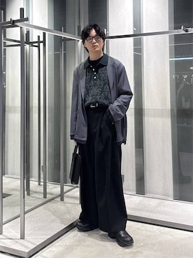 「HARE（ハレ）のリンクショルダーバッグ(HARE)（ショルダーバッグ、ブラック系）」を使った、柊平さん（メンズ・174cm）の夏コーディネート