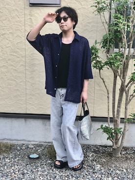 rokkysanさんの「【CLEL】Loose Short Sleeves Lace Shirt/ルーズ 半袖レースシャツ」を使ったコーディネート