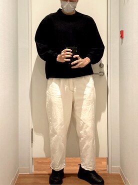 「UNIQLO（ユニクロ）のドライスウェットクルーシャツ(長袖)セットアップ可能（スウェット、ブラック系）」を使った、木下さん（メンズ・177cm）の秋コーディネート