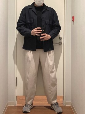 「UNIQLO（ユニクロ）のジャージーシャツジャケット（ジャケット/アウター、ブルー系）」を使った、木下さん（メンズ・177cm）の春コーディネート