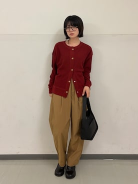 「アイテム（トップス、レッド系）」を使った、永山新菜  ninさん（レディース・155cm）の秋コーディネート