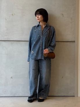 「URBAN RESEARCH（アーバンリサーチ）の『別注』PICCADILLY×URBAN RESEARCH　刺繍デニムシャツ（シャツ/ブラウス、ブルー系）」を使った、永山新菜  ninさん（レディース・155cm）の夏コーディネート