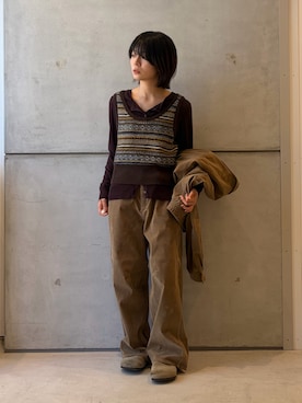 「URBAN RESEARCH DOORS（アーバンリサーチドアーズ）のBIRKENSTOCK　BOSTON(REGULAR)（サンダル、ベージュ系）」を使った、永山新菜  ninさん（レディース・155cm）の秋コーディネート