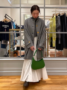 「NOLLEY’S（ノーリーズ）のアイテム（ノーカラーコート）」を使った、yuko yamaguchiさん（レディース・158cm）の冬コーディネート