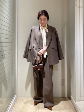 「NOLLEY’S Sophi（ノーリーズソフィ）のウォッシャブルビンテージオーガンジーボウタイブラウス（シャツ/ブラウス、ホワイト系）」を使った、yuko yamaguchiさん（レディース・158cm）の秋コーディネート