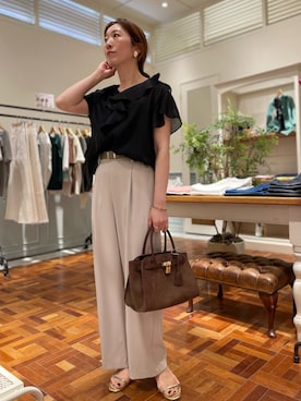 「アイテム（トートバッグ）」を使った、yuko yamaguchiさん（レディース・158cm）の夏コーディネート