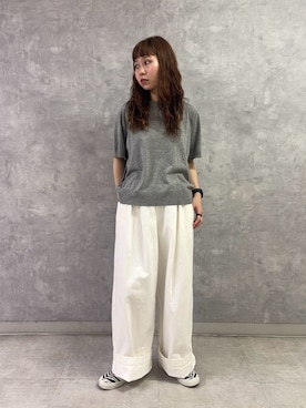 「URBAN RESEARCH DOORS（アーバンリサーチドアーズ）のFORK&SPOON　ラグランスリーブニットTシャツ（ニット/セーター、グレー系）」を使った、noeさん（レディース・156cm）の夏コーディネート
