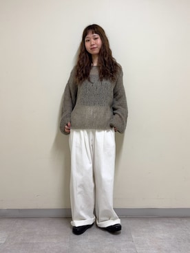 「かぐれ（カグレ）のホワイトデニムワイドパンツ（その他パンツ、ホワイト系）」を使った、noeさん（レディース・156cm）の秋コーディネート