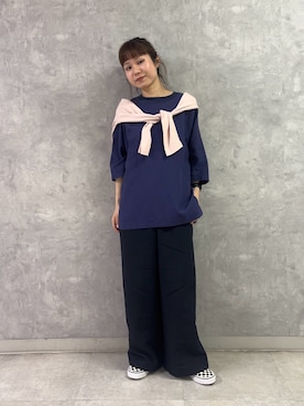 「かぐれ（カグレ）のドライコットンルーズカットソー（Tシャツ/カットソー、ピンク系）」を使った、noeさん（レディース・156cm）の春コーディネート
