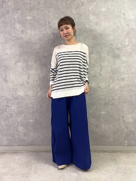 「かぐれ（カグレ）のシアーコットンボーダーボートネック（ニット/セーター、ホワイト系）」を使った、noeさん（レディース・156cm）の夏コーディネート