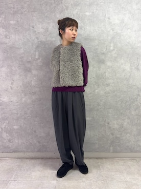 「URBAN RESEARCH DOORS（アーバンリサーチドアーズ）のウォッシャブルウールクルーネックプルオーバー（ニット/セーター、パープル系）」を使った、noeさん（レディース・156cm）の秋コーディネート