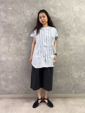「かぐれ（カグレ）のCORSO ROMA 9　STRAP SANDAL（サンダル、ブラック系）」を使った、noeさん（レディース・156cm）の春コーディネート