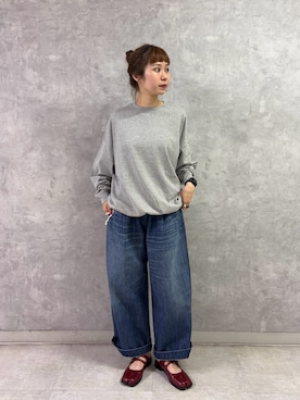 「かぐれ（カグレ）のコットンドロストヘムカットソー（Tシャツ/カットソー、グレー系）」を使った、noeさん（レディース・156cm）の夏コーディネート