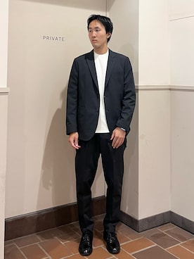 「URBAN RESEARCH DOORS（アーバンリサーチドアーズ）のLIFE STYLE TAILOR　シアサッカーストレッチジャケット（テーラードジャケット、グレー系）」を使った、Jasmineさん（メンズ・173cm）の夏コーディネート