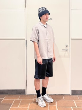 「ITEMS URBANRESEARCH（アイテムズ アーバンリサーチ）のサマーツイード オープンカラー半袖シャツ（シャツ/ブラウス、ブラウン系）」を使った、Jasmineさん（メンズ・173cm）の春コーディネート