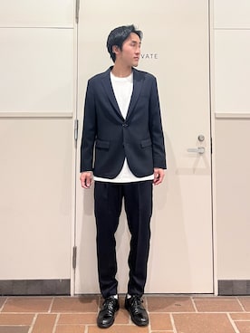「URBAN RESEARCH DOORS（アーバンリサーチドアーズ）のLIFE STYLE TAILOR　メランジストレッチジャケット（テーラードジャケット、ブルー系）」を使った、Jasmineさん（メンズ・173cm）の春コーディネート