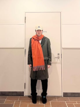 「アイテム（チェスターコート）」を使った、Jasmineさん（メンズ・173cm）の冬コーディネート